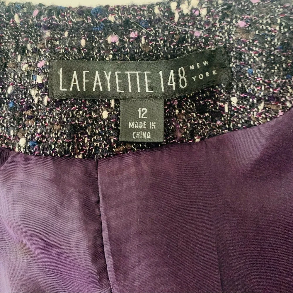 Lafayette 148 Round Neck Tweed Blazer Jacket Women Sz 12 Purple Academia Preppy